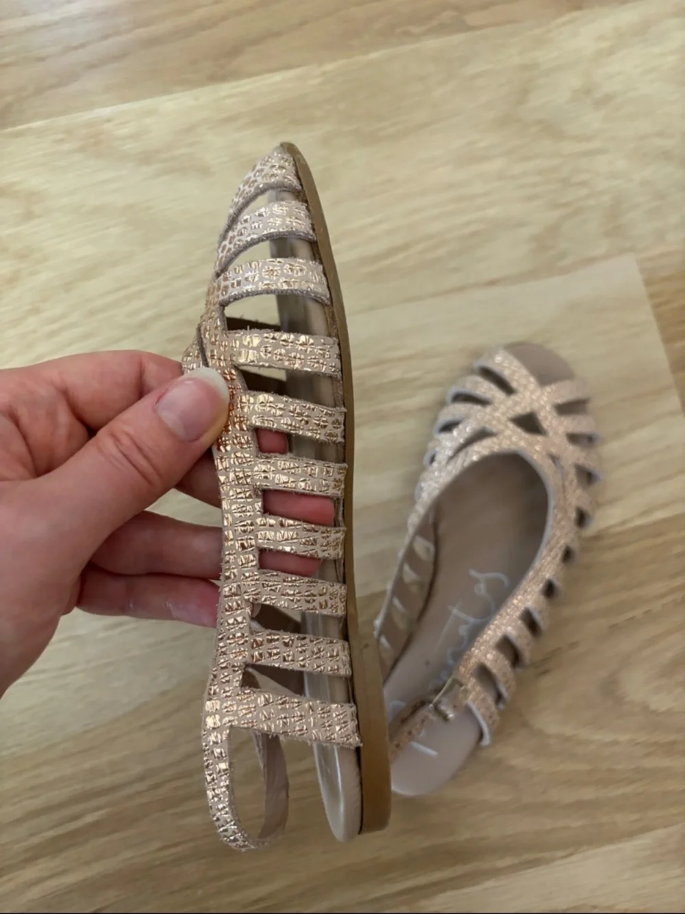 Eli1957 Girls Strappy Rose Gold Leather Slingback Sandals